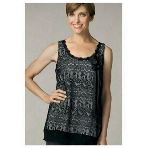 CAbi Emily Black Lace Overlay Tank Top Style 552 Size M - Picture 1 of 5